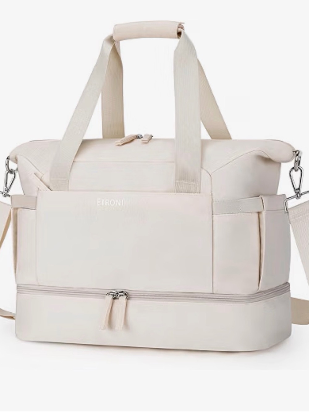 Etronik Cream Travel Weekender Tote with Bottom Compartment